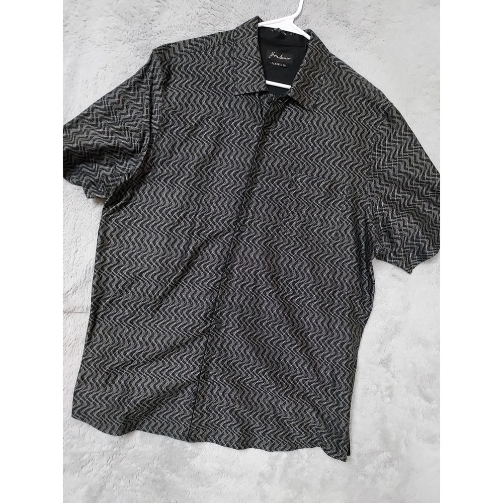 Jhane Barnes Shirt Men XL Geometric Abstract psychedelic Cotton Black Gray Waves
